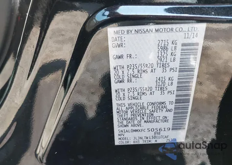 2015 Infiniti Qx60 из США, поврежденный, VIN 5N1AL0MMXFC505619